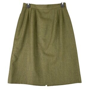 Lands End Skirt 10 Green Wool Pencil Knee Length Made In England Quiet Luxury